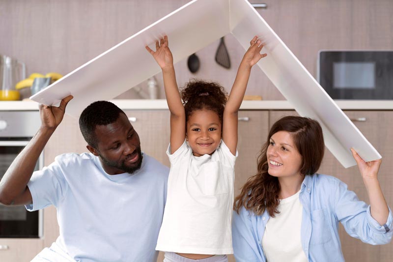 Cute Family Holding roof on their head
